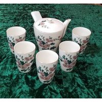 Seltenes Rc Japan Mid Century Tee Set Mit Ungewöhnlicher Form Und Tassen Ohne Griffe. Teekanne Deckel 5 Gläsern von TwintasticTreasures