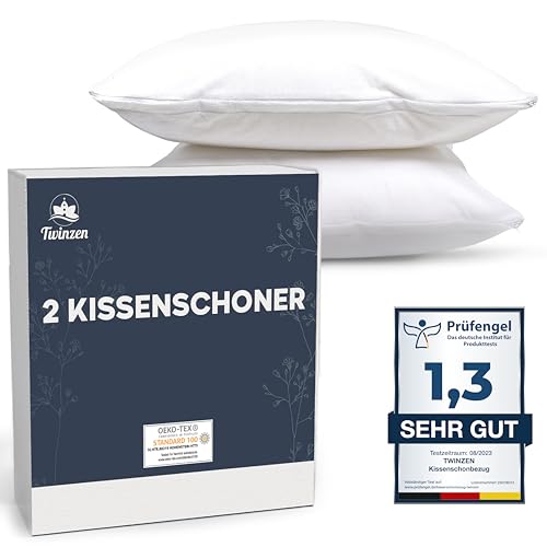 Kissenschoner 40x60-2er Set Wasserdichter Kissenbezug mit Reißverschluss - Oeko-Tex Zertifiziert - Twinzen-Technologie Kissenschutzbezug 40x60 cm Weiß von Twinzen