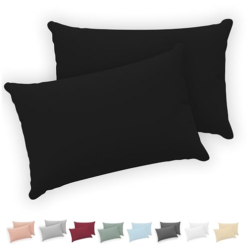 Twinzen® Kissenbezug 40x70 (2er-Set) - 100% Jersey Baumwolle 150 GSM Kissenbezüge - Schwarz - Für Kissenbezüge 40x70 cm - Kissenhülle - Kissenbezug mit Reißverschluss - Oeko-Tex Zertifiziert von Twinzen