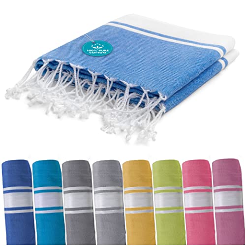 Twinzen - Fouta Badetuch groß 100x200 cm Royalblau - 100% Baumwolle Oeko-TEX - Luxus Strandtuch XXL - Hamamtuch groß - Saunatuch hochwertig - Handtuch Wellness Badtextilien von Twinzen