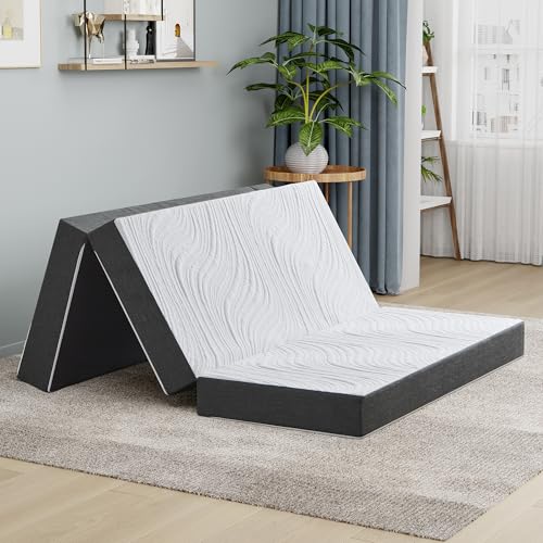 Twirest Faltmatratze, 135 x 190 x 15 cm, doppelt, faltbare Memory-Foam-Matratze mit tragbarem Kissen, Gäste, waschbarer Bezug, einfache Lagerung für Camping, Wohnwagen, Gäste von Twirest