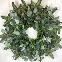 Mixed Greenery Haustürkranz, Ganzjährig Eukalyptuskranz, Großer Frühlingslämmer-Ohrkranz, Cottage Style Farnkranz, Queen Annes Kranz von TwistedPineWreaths