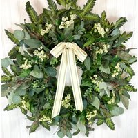 Queen Annes Lace Wreath, Frühling Gemischter Grüntürkranz, Eukalyptuskranz, Extra Großer Frühlingskranz, Neutraler Cottage-Kranz von TwistedPineWreaths