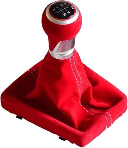 Twixral Auto-Schaltknauf Für A3 für 8V S-line 2014-2020 Wildleder Leder Gamasche Boot Stick Auto Shifter(5 Speed-red) von Twixral