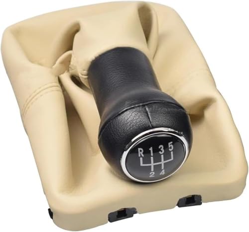 Twixral Auto-Schaltknauf Für VW Käfer 1998-2010 5 für Geschwindigkeit Schalthebel Schaltknauf Ledermanschette(Beige) von Twixral