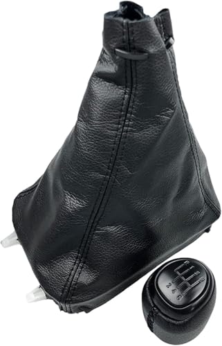 Twixral Schalthebel 5/6-Gang-Schaltknauf aus schwarzem Leder, Ledermanschette, Schalthebelabdeckung für SAAB 93 SS, Auto-Styling-Zubehör(6 Speed Black Combo) von Twixral