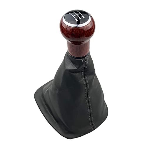 Twixral Schalthebel 5/6 für Geschwindigkeit PU Leder Pfirsich Holz Griff Schaltknauf Gamasche Boot Abdeckung Fall Haut Für VW Für passat B5 .5 Auto Styling(5 Speed Black 5) von Twixral