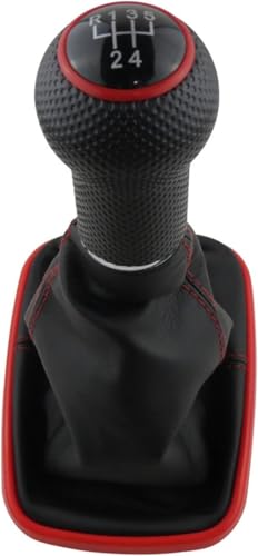 Twixral Schalthebel Für VW Für Passat B6 B7 CC 3C Für Golf 7 Für Bora 5/6-Gang-Schaltgetriebe Schaltknauf für mit Gaitor-Leder-Boot-Cover-Stick-Hebel(5 Speed Red) von Twixral