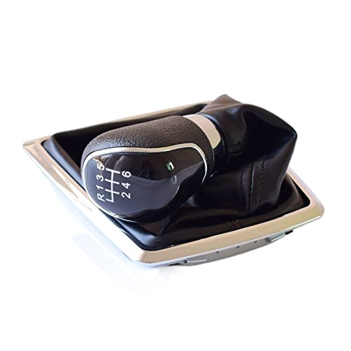 Twixral Schalthebel LederABS Kunststoff 5/6 für Speed ​​MT Schaltknauf für mit schwarzer staubdichter Abdeckung für Focus 2 MK2 für Fiesta für Kuga 2008 2009 2010(Black-6Speed) von Twixral