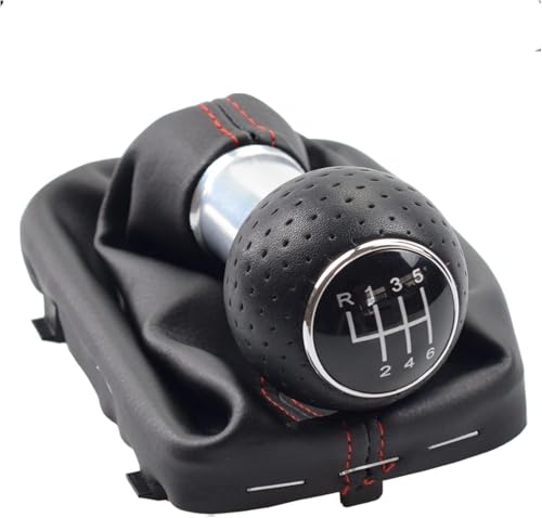Twixral Schalthebel Rea Silver Panel Car Styling Passend für A3 S3 2001 2002 2003 Auto 5/6 Gang Schaltknauf Schalthebelmanschette(6 Speed-silver-red) von Twixral