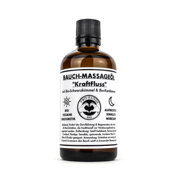 Two Hands BIO Bauch-Massageöl „KraftFluss“ mit Bio-Schwarzkümmel & Bio-Kardamom - Bio-Vegan von Two Hands BIO