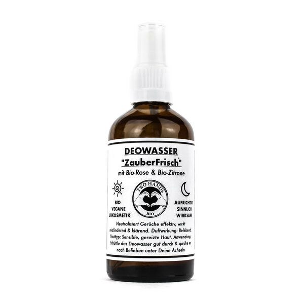 Two Hands BIO Deo Wasser „ZauberFrisch“ mit Bio-Rosenwasser & Bio-Zitrone - Alkoholfrei - Bio Vegan von Two Hands BIO