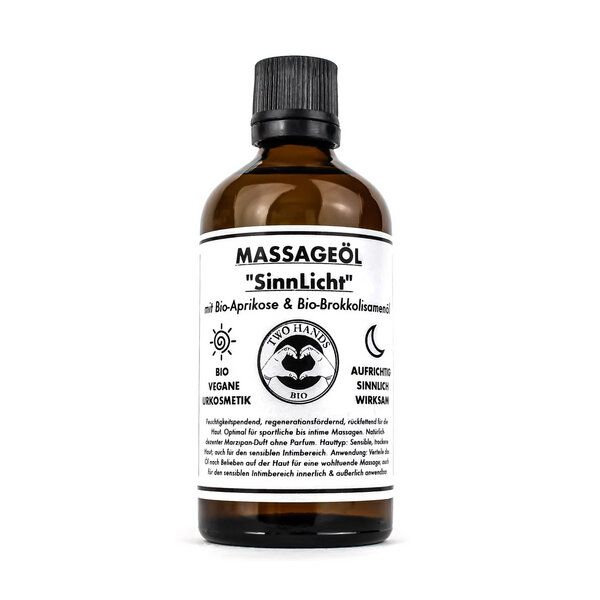 Two Hands BIO Massageöl „SinnLicht“ mit Bio-Brokkolisamenöl - Intimmassageöl - Bio-Vegan von Two Hands BIO