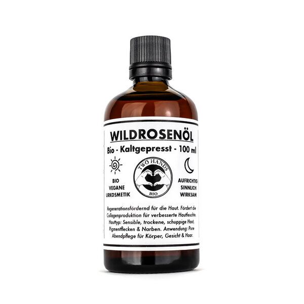 Two Hands BIO Wildrosenöl - Bio - Vegan - Kaltgepresst - Hagebuttenkernöl - 100 ml von Two Hands BIO