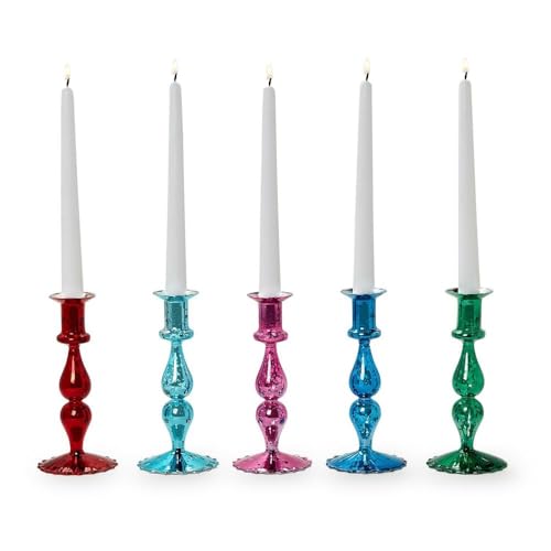 Two's Company Quecksilberglas-Set mit 5 Kerzenhaltern in 5 Farben, mundgeblasenes Glas Two's Company Quecksilberglas-Set mit 5 Kerzenhaltern in 5 Farben, mundgeblasenes Glas von Two's Company