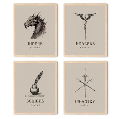 TwoDays 4th Wing Bookish Merch Room Decor War College Four Quadrants Inspired Wall Art Prints for Fans Gifts, Fantasy Book Merchandise Posters. (Fantasy, 20,3 x 25,4 cm, gerahmt) von TwoDays