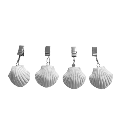 TwoFish Home Set mit 4 weißen Muschel-Harz-Tischdeckenbeschwerern, weiße Muschel-Handwerk, Tischdeckenklammern, 4 Stück von TwoFish
