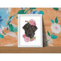 Floraler Hund - Schwarzer Labrador Januar Print Hundeportrait Kunstdruck Wandkunst Poster von TwoFoldPrints