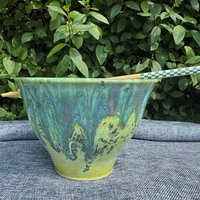 Handgefertigte Keramik Nudelschale, Ramenschale, Lemon/Grün von TwoPeasinaPottery