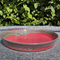 Handgemachte Rosa Pasta Schüssel Himbeerrot & Grün Glasur, 18 cm Breit von TwoPeasinaPottery