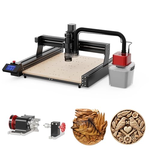 Twotrees TTC 450 CNC Fräsmaschine, CNC Holzfräser mit M1 Staubabsaugung, mit Vierte Achse, Graviermaschine zum Gravieren von Holz, Acryl, MDF, PCB-Kunststoffen von Twotrees