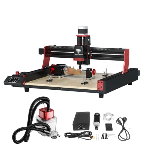 Twotrees TTC450 Pro CNC Fräsmaschine, mit M1 Staubabsaugung, mit 500W CNC Spindelmotor, CNC Vierte Achse, Umschaltbare Lasergravur maschine, Graviermaschine zum Gravieren von Holz, Acryl, MDF, PCB von Twotrees