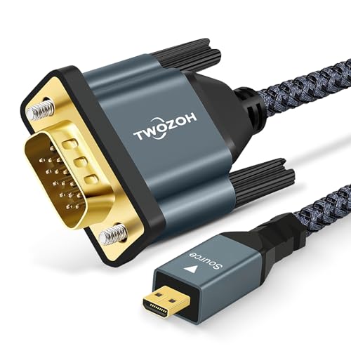 Twozoh Micro HDMI auf VGA Kabel 1M, Vergoldet und Geflochten Micro-HDMI, VGA (Stecker auf Stecker), unterstützt 1080P, 720p, kompatibel mit Laptop, Projektor, HDTV von Twozoh