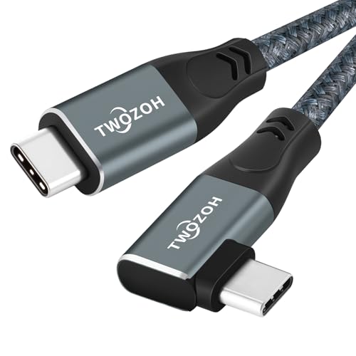 Twozoh Rechtwinkliges USB 3.2 Gen 2 Kabel, 90° USB C 20Gbps Datenübertragung, 100W PD Schnellladekabel, USB Typ C Kabel für Handy, iPad, Laptop, Steam Deck, Tablet, SSD, Monitor usw. (3 m, grau) von Twozoh
