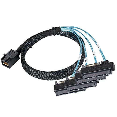 Twozoh SFF-8643 auf 4 X SFF-8482, SFF-8643 Interner Mini-SAS HD auf 4 X 29 Pin SFF-8482 mit SAS 15 Pin Stromanschluss, 12GB/S Kabel 0,5M von Twozoh