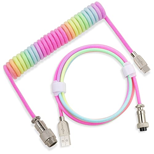 Twozoh USB C Mechanische Tastatur Spiralkabel, Geflochtenes Doppel hülsen Type C Tastatur abnehmbares Flieger Kabel (Regenbogen) von Twozoh