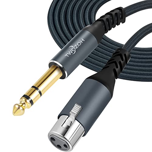 Twozoh XLR Buchse auf 6,35 mm TRS Kabel 1M, Geflochtenes Klinke Stereo 6,35 mm stecker auf 3 poliges XLR Mikrofonkabel (Professional/HiFi) von Twozoh