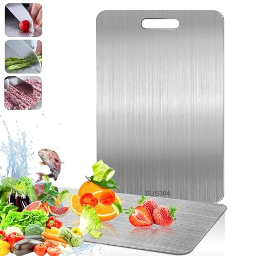 Titan-Schneidebrett, doppelseitiges Titan-Schneidebrett für die Küche, 304 Edelstahl-Schneidebrett, lebensmittelecht für Fleisch, Obst, Gemüse, spülmaschinenfest (34 x 23 cm) von Twshiny