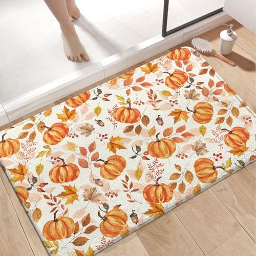 Twyt decor Badematte aus Kaschmirimitat, Herbst-Kürbis-Badematte, Erntedankfest, Kürbis, Ahornblatt, rutschfester Badezimmerteppich, weich, saugfähig Twyt decor Badematte aus Kaschmirimitat, Herbst-Kürbis-Badematte, Erntedankfest, Kürbis, Ahornblatt, rutschfester Badezimmerteppich, weich, saugfähig von Twyt decor