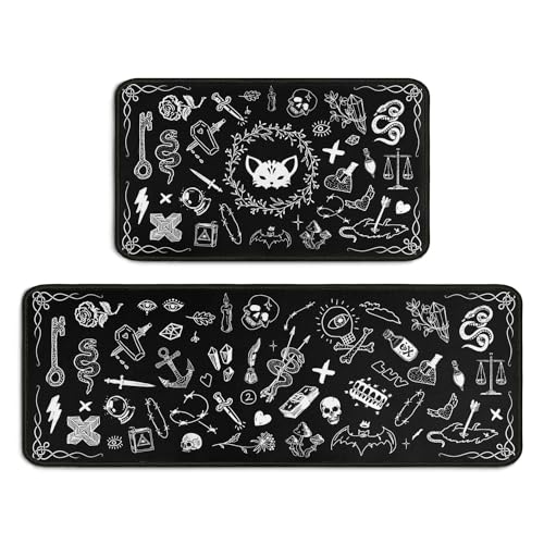 Twyt decor Gothic-Teppich, 43,2 x 76,2 cm + 43,2 x 119,4 cm, Küchenmatte mit Gummi-Rückseite, rutschfest, waschbar, Schwarz, 2 Stück Twyt decor Gothic-Teppich, 43,2 x 76,2 cm + 43,2 x 119,4 cm, Küchenmatte mit Gummi-Rückseite, rutschfest, waschbar, Schwarz, 2 Stück von Twyt decor