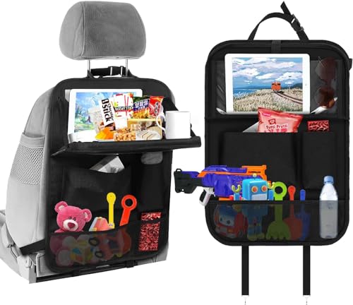 Txeouse Auto Rückenlehnenschutz, Autositz Organizer, Rücksitz Organizer mit Faltbarem Auto Esstisch/Tablet/Telefon Aufbewahrung, Multifunktionale Wasserdicht Auto Aufbewahrungstasche von Txeouse