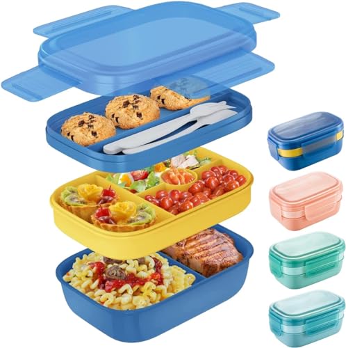 Txeouse Lunchbox Brotdose mit Fächern 1900ML Kinder/Erwachsene Bento Box 3 Schichten Reisen Brotzeitbox with Cutlery, Lunch Box for Work/Picnic (Blau) von Txeouse