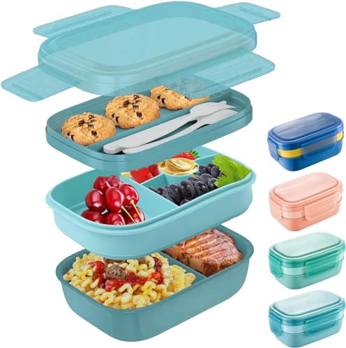 Txeouse Lunchbox Brotdose mit Fächern 1900ML Kinder/Erwachsene Bento Box 3 Schichten Reisen Brotzeitbox with Cutlery, Lunch Box for Work/Picnic (Bleu Clair) von Txeouse