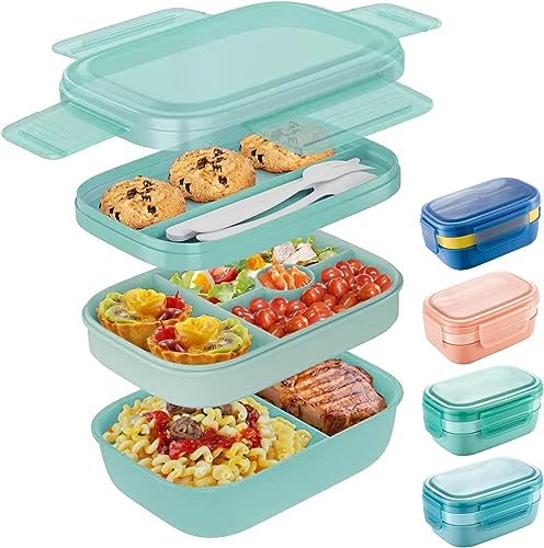 Txeouse Lunchbox Brotdose mit Fächern 1900ML Kinder/Erwachsene Bento Box 3 Schichten Reisen Brotzeitbox with Cutlery, Lunch Box for Work/Picnic (Grün) von Txeouse