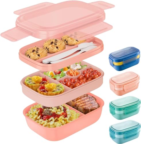 Txeouse Lunchbox Brotdose mit Fächern 1900ML Kinder/Erwachsene Bento Box 3 Schichten Reisen Brotzeitbox with Cutlery, Lunch Box for Work/Picnic (Rosa) von Txeouse