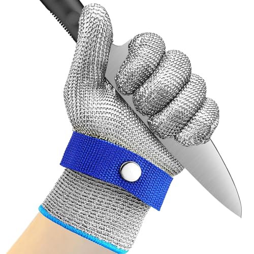 Txeouse Schnittschutzhandschuhe, Schnittschutzhandschuhe mit Schutzstufe 9 Arbeitshandschuhe aus Edelstahldraht zum Schälen von Ostriken, Küche, Gartenarbeit, Holzschneiden(M) von Txeouse