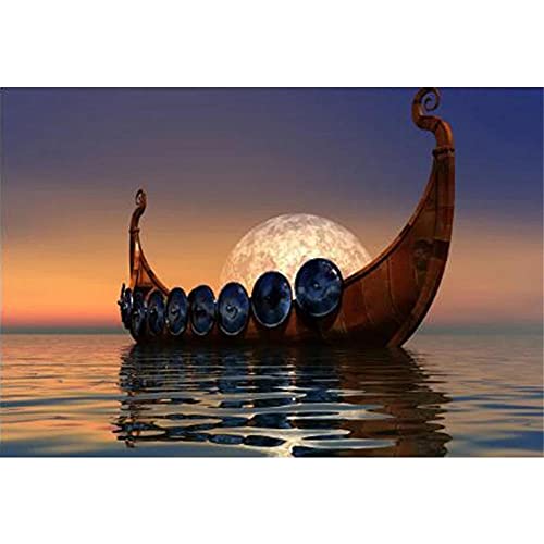 DIY 5D Diamond Painting Set Malen nach Zahlen Wikinger Schiff Full Diamant Painting Bilder Kit für Erwachsene,Kristall Strass Stickerei Kreuzstich Arts Craft für Home Canvas Wall Decor 60x90cm/24x36in von Txier