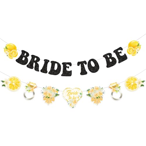 Brautparty-Banner mit Zitronenfrucht-Motiv, lebendiges gelbes und schwarzes "Bride to Be"-Hängeschild für Hochzeitsdusche, Junggesellinnenabschiede oder Zitrus-Feier Brautparty-Banner mit Zitronenfrucht-Motiv, lebendiges gelbes und schwarzes "Bride to Be"-Hängeschild für Hochzeitsdusche, Junggesellinnenabschiede oder Zitrus-Feier von TxscOxwP1