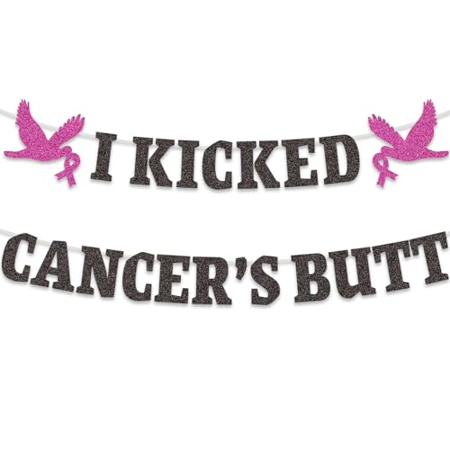 Glitter I Kicked Cancer's Butt Banner – Krebsüberlebende Feier-Dekoration, krebsfreies Partyzubehör, lustiges Geschenk zum Schlagen von Krebs, Remissions-Sieg, Kampfkrebs Wanddekoration von TxscOxwP1