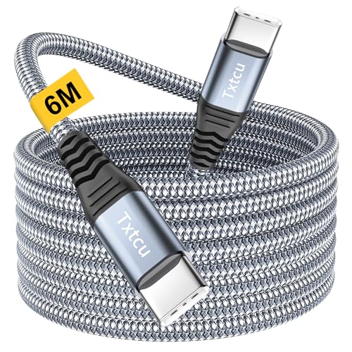 Txtcu Lang USB C auf USB C Kabel 6M, USB C Ladekabel Nylon 3A Typ C ladekabel für iPhone 15/15 Pro/15 Pro Max, MacBook Pro Air, iPad Pro/Air, Samsung Galaxy S23 S22 S21, Switch, Fire Tablets von Txtcu