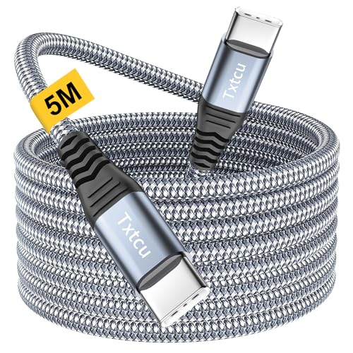 Txtcu Lange USB C auf USB C Kabel 5M, USB C Ladekabel Nylon 60W Typ C Schnellladekabel für iPhone 15/15 Pro/15 Pro Max, MacBook Pro Air, iPad Pro/Air, Samsung Galaxy S24 S23 S22 S21, Switch,Pixel 7 von Txtcu