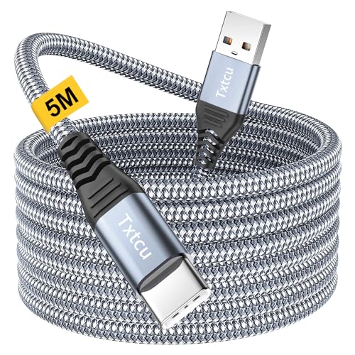 Txtcu USB C Kable 5M, Extra Lang USB C Ladekabel Nylon PS5 Controller Ladekabel USB Typ C Kable für Samsung Galaxy S22/S21/S20,Note 10 9 8,PS5,LG V30 V20 G6 G5,Moto,Huawei P30 Mate30,Sony Xperia XZ von Txtcu