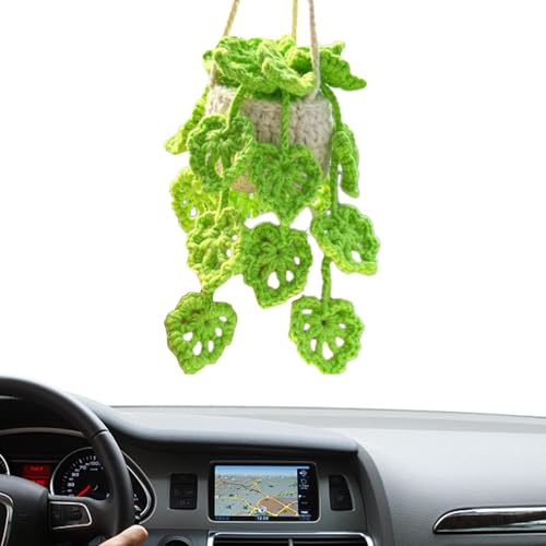 TyCylKu Gehäkelte Hängepflanze Fü Auto, Wolle Topfpflanzen Gehäkelt Auto, Niedliche Gestrickter Pflanzenkorb Zum Aufhängen Am Autospiegel, Tragbarer Korb Topfpflanzen Häkeldekor Handgefertigter von TyCylKu