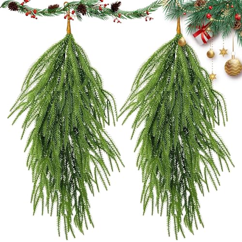 TyCylKu Künstlicher Kiefernkranz,Weihnachtsgirlande Mit Tropfenform | 2 Stück Künstliche Kieferngirlande Deko 66cm Für Geländer Terrasse Tisch Wand Kamin Tür Treppe von TyCylKu