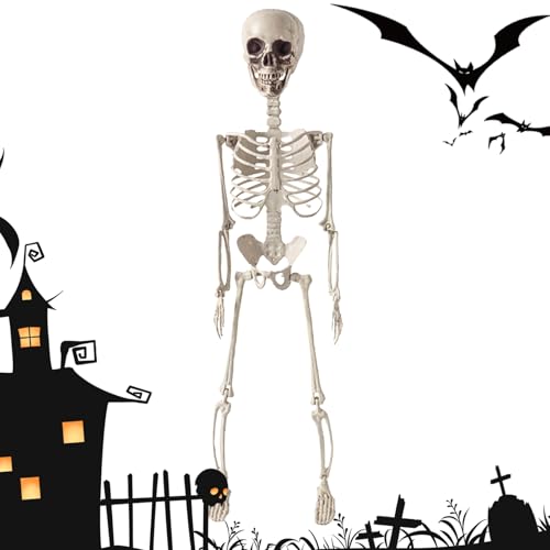 TyCylKu Skelett Halloween, 60cm Skelett Deko Figur, Klappbarer Schädel Menschliche Knochenfigur Deko Für Frauen Büro Partydekoration von TyCylKu