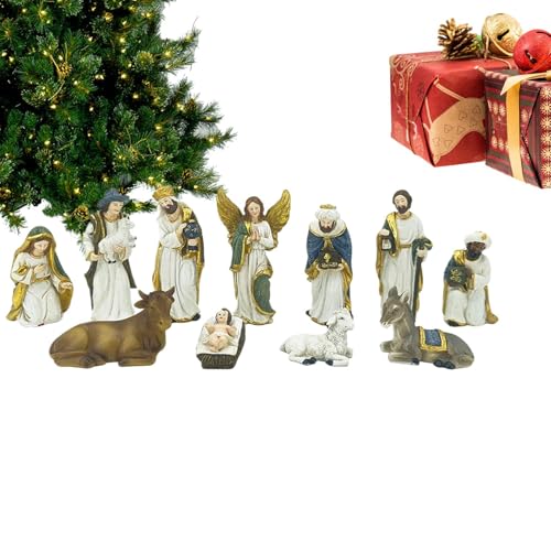 TyCylKu Weihnachtskrippe Set 11 Teile, Resin Krippenfiguren Geburt Jesu, Katholische Christliche Weihnachtskrippe Figuren Deko Festtagsornament Für Familien Wohnzimmer Weihnachtsschmuck TyCylKu Weihnachtskrippe Set 11 Teile, Resin Krippenfiguren Geburt Jesu, Katholische Christliche Weihnachtskrippe Figuren Deko Festtagsornament Für Familien Wohnzimmer Weihnachtsschmuck von TyCylKu